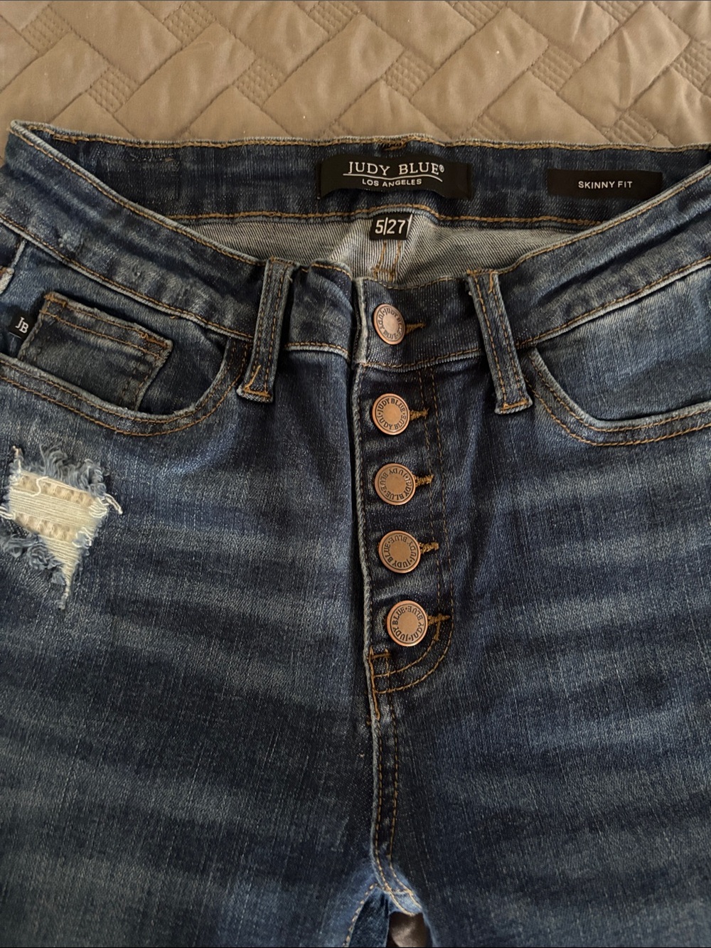 Judy Blue Medium Dark Blue Distressed Skinny Jeans